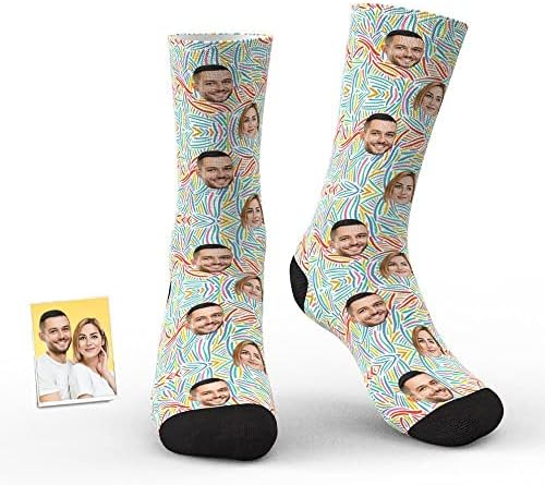Prilagođene čarape za lice, personalizirane čarape sa 2 fotografije Smiješne čarape za muškarce Žene