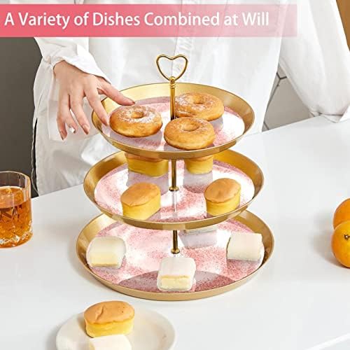 3-tier cupcake postolje Gold Rose blista prevrće se na ružičastim zabavnim serverom zaslona za prehrambene