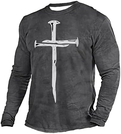 Kršćanske košulje za muške poklon Isus Cross Print Dugi rukav casual okrugli vrat Vintage