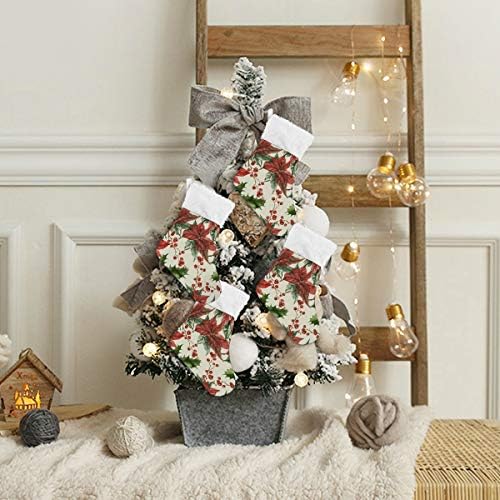Alaza Božićne čarape Poinsettia Cvijeće napušta Holly Bobies Classic Personalizirane male ukrase