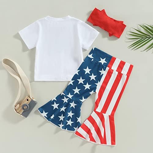 Yokjzjd Toddler Baby Girl 4. jula Outfit American majica Tenk vrhova zvona za donje hlače Postavi
