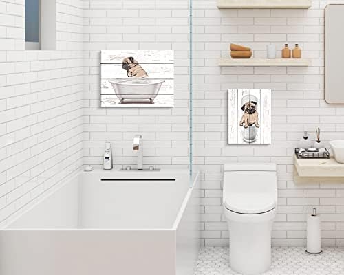 Kas Home 2 ploče kupatilo dekor Funny Bulldog zid umjetnost u kadi i WC platnu slike grafike crno bijeli