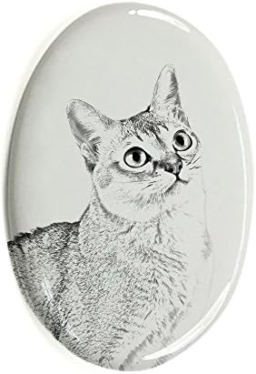 Art Dog Ltd. Singapura mačka, Ovalni nadgrobni spomenik od keramičke pločice sa slikom mačke