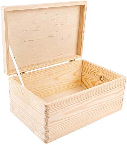 Kreativna deco velika drvena kutija sa šarkama sa šarkama | 11,8 x 7,87 x 5,51 inča | Obična neobojena poklon