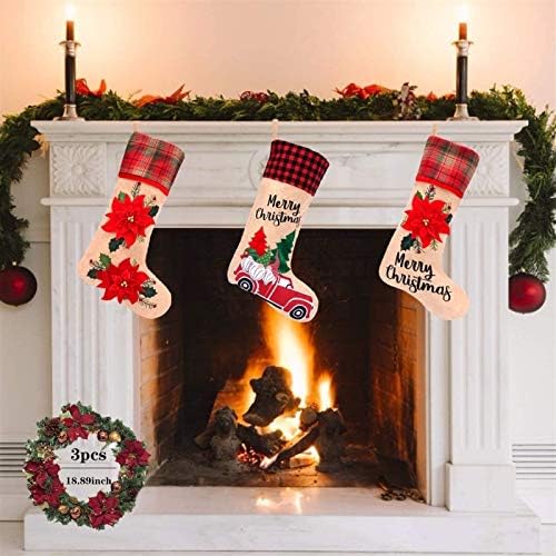 Rnntrur Halloween Dekoracija Velika božićna čarapa, 18 inča dugi burlap pamuk Xmas ukras čarape, za obitelj,