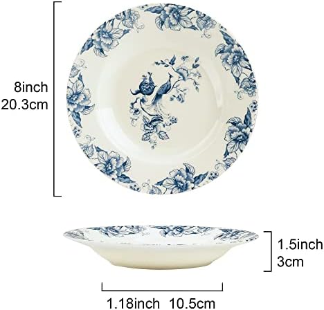 fanquare 8 kosti Kina supe Set 4, Rimmed supa ploče Set za salatu, Pasta, Ramen, plavi porculan cvjetni