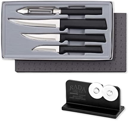 RADA Meal Prep 4-dijelni Poklon Set noža za čišćenje s Crnom ručkom sa Oštrilom za noževe
