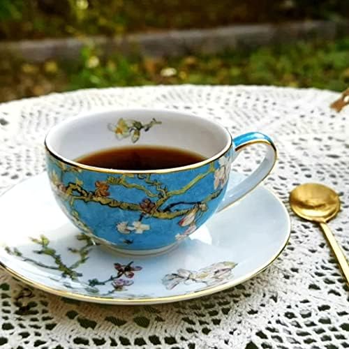 Pfedxoon Kućni čaj čaša sa tanjurom set-kompleta (6.8oz) Kapućino čaše, šalice za kavu, set čaja, britanske