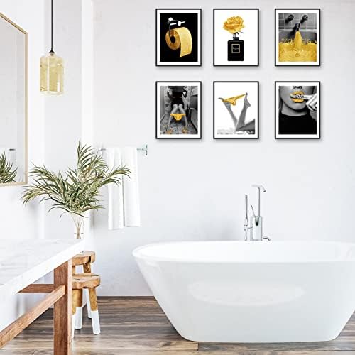 HoozGee Fashion Wall Art Prints kupatilo dekor Set 6 zlato Glam Glitter tkiva platno Posteri Slike