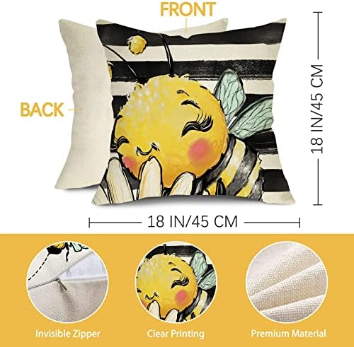 FJFZ Spring Bumble Beene Sunflower Dekorativni jastuk nattop 18x18 Set od 4, Ljetna seoska kuća Crna bijela