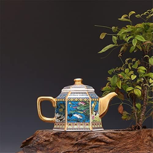Ccbuy plavi vintage emajl zlatni čajnik sa ručkom šesterokutni čajnik cvijeta i ptica uzorak drevnih lonca