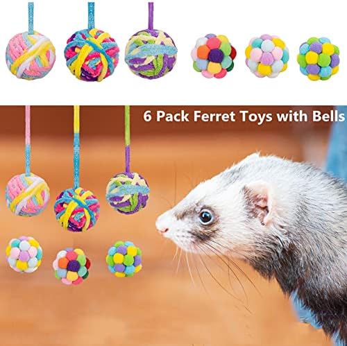 6 paket Ferret Toys Ball Set - vunene pređe Ferret Balls sa ugrađenim zvonom meke šarene Pompon kugle