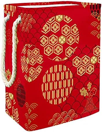 Crveni japanski tradicionalni uzorak Veliki rublje za rublje s jednostavnom ručicom za nošenje, vodootporna