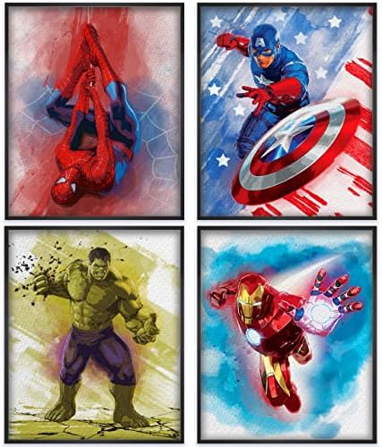 Avengers superheroj Marvel posteri za dečake soba dekor-8X10 inča NEURAMLJENI Set 4 zidna umetnost-akvarel