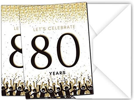 80. rođendanski pozivnici | 80 godina | Crno i zlato | Confetti streameries party pozivnice | Popunite