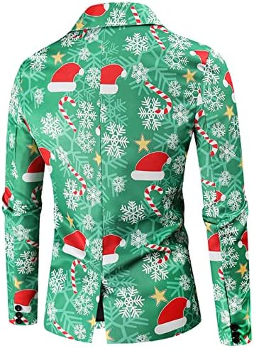Lolmot Muns Božićni Blazer Ugly Xmas Santa Claus Snowflake Print Tuxedo Jakna One Dugme Slim
