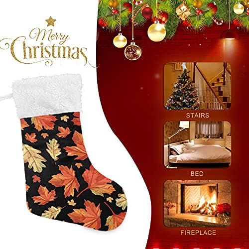 Alaza Božićne čarape Fall javorov ostavlja crni klasik personalizirani veliki ukrasi za čarape za obiteljski
