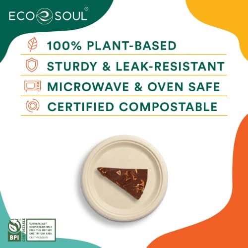 Eco Soul [6 , 125-pakovanje | Kompastable Bagasse Okrugli ploče | Jednokratna ekološki pogodna