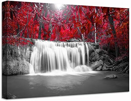 Slike šume jesenjeg drveća platno Print crno-bijeli crveni vodopad jesensko pejzažno slikarstvo zidna umjetnost