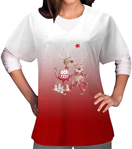 Ženski božićni piling vrhovi radna odjeća Dame slatke Dressy V izrez Skijanje Elks grafički piling bluza s