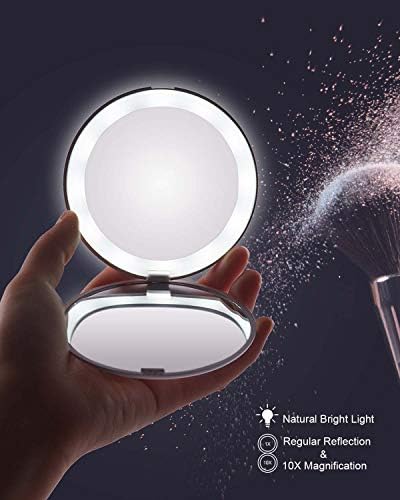 Omiro LED osvijetljeno kompaktno ogledalo, 3½ & 34; Mini 1x/10x uvećanje Daylight travel Makeup