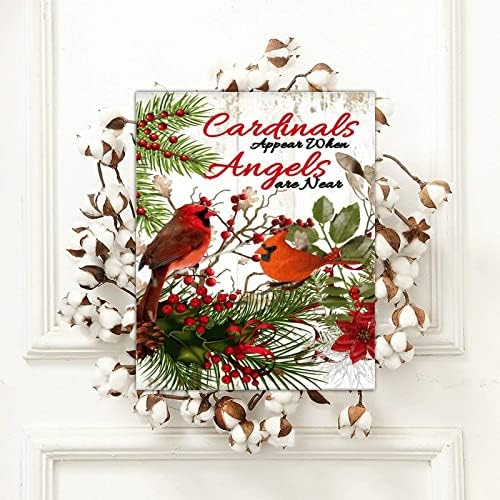Crvena ptica pojavljuju se kada su anđeli u blizini znakova od drveta Farmhouse božićni mimorni vijenac drveni