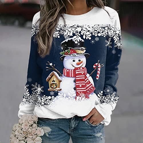 NOKMOPO Plus Veličine Dukseri za žene Ženski pulover Top Snowman Print Casual Sports 3D Print Active Streetwear
