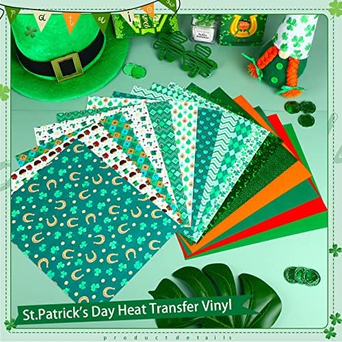 16 listova St. Patrickov dan HTV prijenos toplote Vinil, zeleno svjetlo HTV glačalo na vinilnim listovima