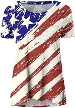 Kratki rukav pamučni brod vrat američka zastava zvijezda grafička bluza za djevojke za djevojke Ljetna pad bluza