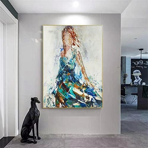 YXBDN Art apstraktna djevojka uljana slika plava i siva slika Poster apstraktna zidna Umjetnost Kućni dekor