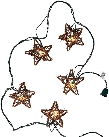 Kurt Adler 10 5-Dijelni 4-Inčni Rattan Natural Star Light Set, Zlato