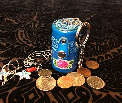 Bpleathercraft držač novčića od prave kože,nosač nakita, futrola za pilule. Uzorak cvijeća sa privjeskom