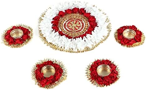 ITiha® crveni cvjetni rangoli indijski dekor za zid, pod i ukras stola za Božić i Diwali - 5 komada ručno rađene