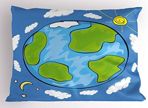 Ambesonne Earth Jastuk Sham, Crtež deteta planete Zemlja okružen oblakom Dan i noćni ciklus, dekorativna