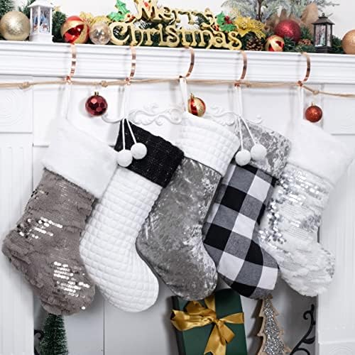 Božićne čarape Velika veličina, crno bijeli i sivi kontrastni dizajn boja u kombinaciji s flanelom