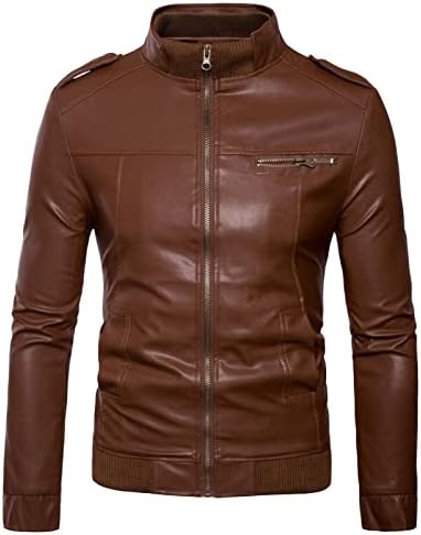Muška zaštitna ovratnica Faux kožna jakna casual vintage PU kožne jakne lagani zip up motociklistički kaput
