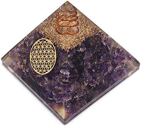 Sawcart Amethyst Orgone Kristalna piramida sa cvijetom života Simbol za Reiki Bealing, Chakra