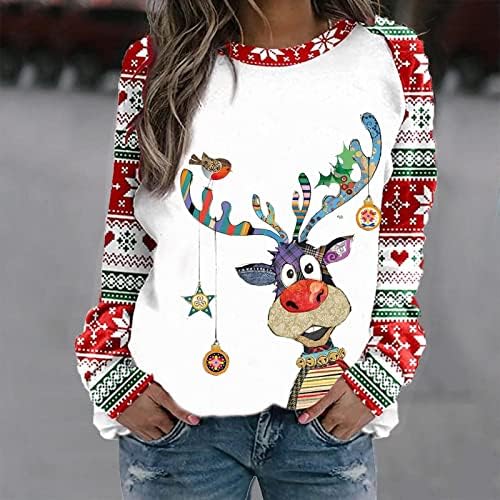 Ružni božićni džemper za žene smiješne slatke reindeer Print Champy Crewneck Xmas dukseri