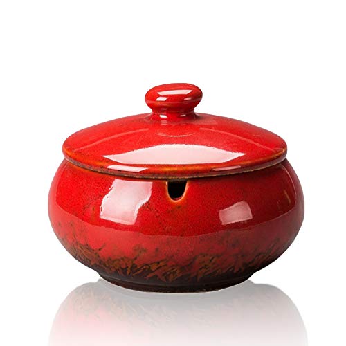 LLQUS Retro pepeljara keramika pepeljara sa poklopcem kreativnim pepelom na otvorenom za cigarete Držač