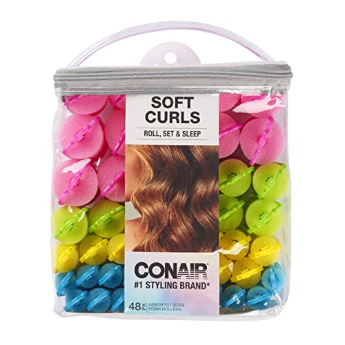 Conair Foam self Grip valjci za kosu, uvijači za kosu sa vlastitim prianjanjem, pjenasti valjci u neonskim