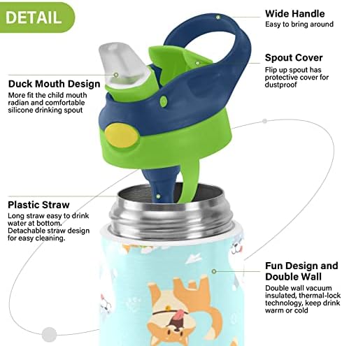 Goody Slatke pse dječje boce za vodu, izolirane boce od nehrđajućeg čelika sa slamnim poklopcem, 12 oz BPA-bez
