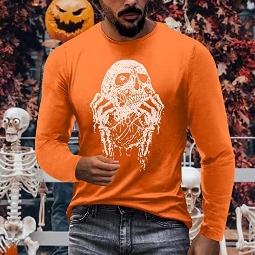 XXBR Halloween vrhovi za muške, mišić skeleta s dugim rukavima Print Happy Halloween O vrat Workout Dizajner