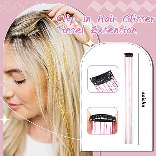 Umylar šljokice za kosu, pakovanje od 12 kom klipa u kompletu za šljokice za kosu 20 inča Glitter Pink šljokice