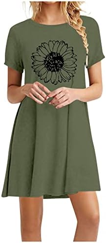 Ženska haljina za tenkovu modna ležerna svestrana ispisana retro okrugla vrat kratkih rukava ljetne haljine haljine