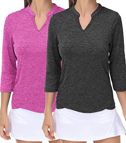 Trendimax ženske dvije pakovanje Golf polo košulje 3/4 rukava V izrez UPF50 + Brzo suhe tenis vježbe Majice