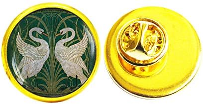 Art Swans Pin, Walter Crane Swans Brooch, Swan nakit, Swan Brooch, Swan Par Brooch, Green Swans Brooch, M133