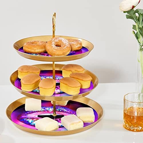 3 ravna stalak za torte, purple dugina sjaja na usana otvorena desertna toranj za uzu, plastični krug držača