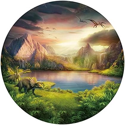 Yeele 7x7ft dinosaurusi tema okrugla pozadina Jurska epoha šumske planine drveće jezera travnjak