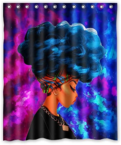 GCKG Galaxy Afrička žena sa ljubičastom kosom kupaonica za tuširanje 60x72 inča