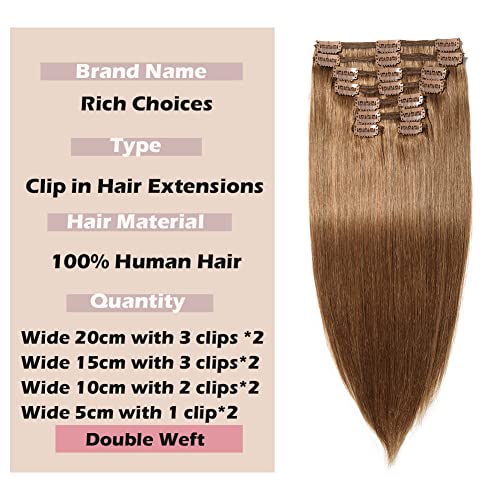 Clip in hair extinctions prava ljudska kosa Svijetlosmeđa dvostruka potka 18 inča 140 g ravna Remy kosa 8kom kopče